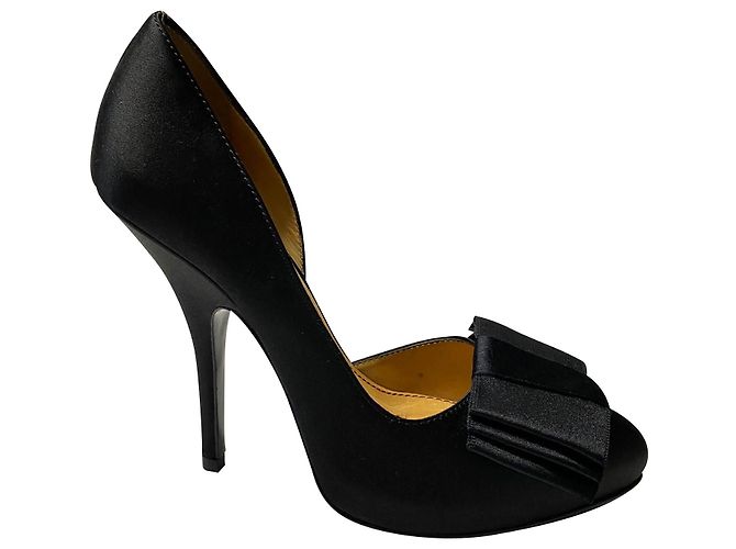 Escarpins à nœud Lanvin 120 en cuir noir satiné