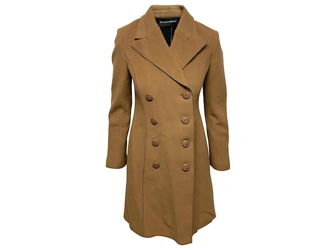 Trench-coat à boutonnage doublé Emporio Armani en laine vierge marron  ref.414360