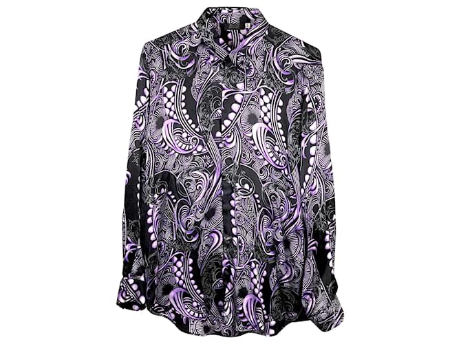 Camisa Versace en seda violeta con estampado geométrico Púrpura  ref.414437