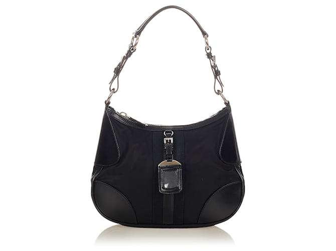 Prada Tessuto Nylon Shoulder Bucket Bag Black