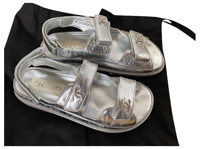 Chanel DAD sandals Silvery Leather  - Joli Closet