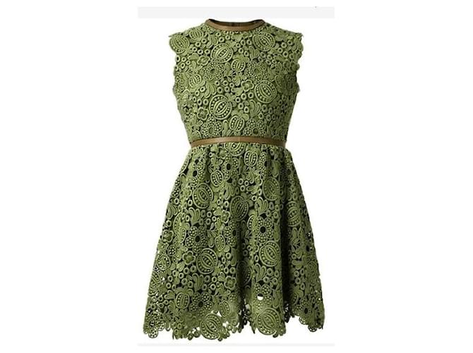 Valentino Leaf Lace Dress Green Cotton Polyamide  ref.415043