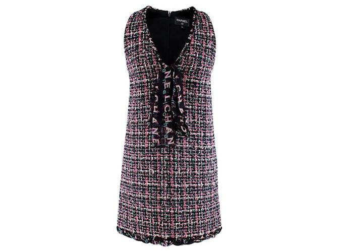 Chanel Pink Boucle Tweed Bow Detail Mini Dress