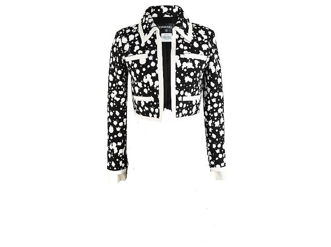 Giacca da abito in tweed maculato bianco e nero Chanel