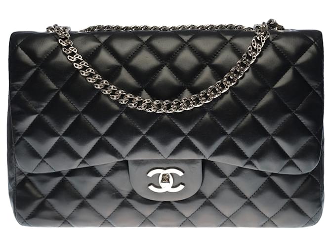Rara ed eccezionale borsa Chanel Timeless Jumbo Flap della collezione "Bijoux" in pelle di agnello trapuntata nera, Garniture en métal argenté Nero  ref.415061