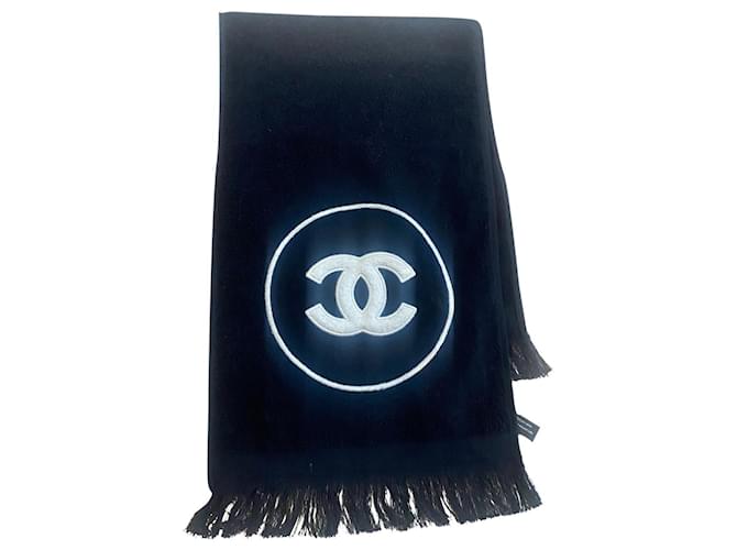 Chanel Bufandas Negro Blanco Algodón  ref.415082