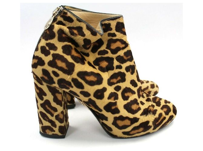 Charlotte Olympia Leopard print pony fur ankle boots Brown Beige