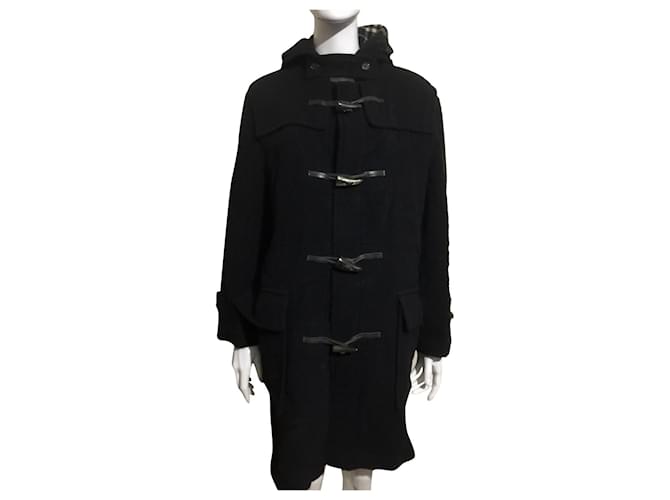 Burberry black hooded duffle coat Wool  ref.415173