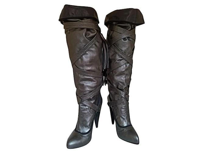 Galliano knee-high tube boots Bronze Leather  ref.415205