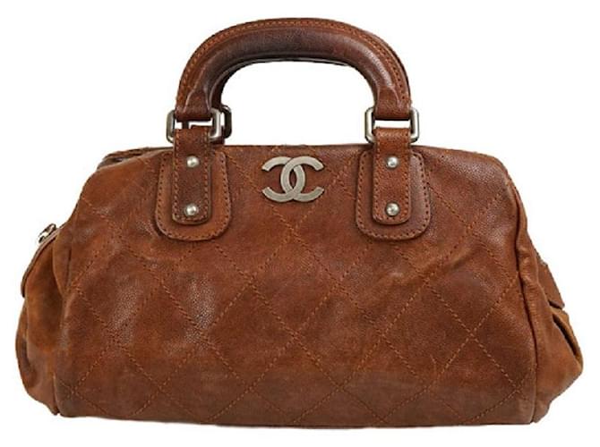 Chanel Matelasse Handbag Mini Boston Bag Coco Mark 11Th Sees Caviar Skin  Brown 4