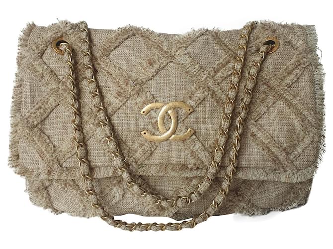 Chanel Handtaschen Beige Leinwand  ref.415242