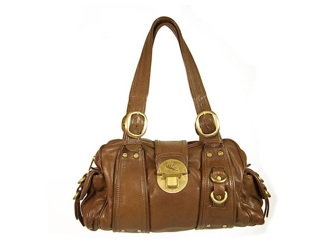 ETRO Brown Leather lined Handles Zip Top Shoulder Bag Handbag Gold Hardware  ref.415275