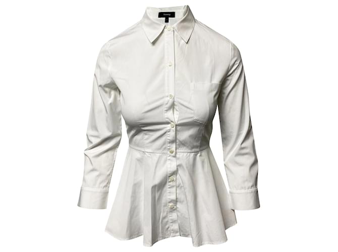 Camisa Theory de popelina con sobrefalda en algodón blanco  ref.415472