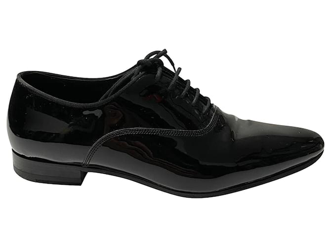 Chaussures plates à lacets Saint Laurent en vernis noir Cuir Cuir vernis  ref.415511