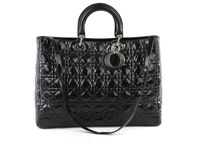 Christian Dior Borsa a mano grande Lady Dior in vernice nera Nero Pelle  Pelle verniciata ref.415547 - Joli Closet