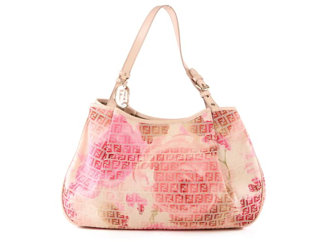Fendi Pink/White Floral Print Zucchino Canvas Mama Forever Tote Multiple colors Cloth  ref.415581