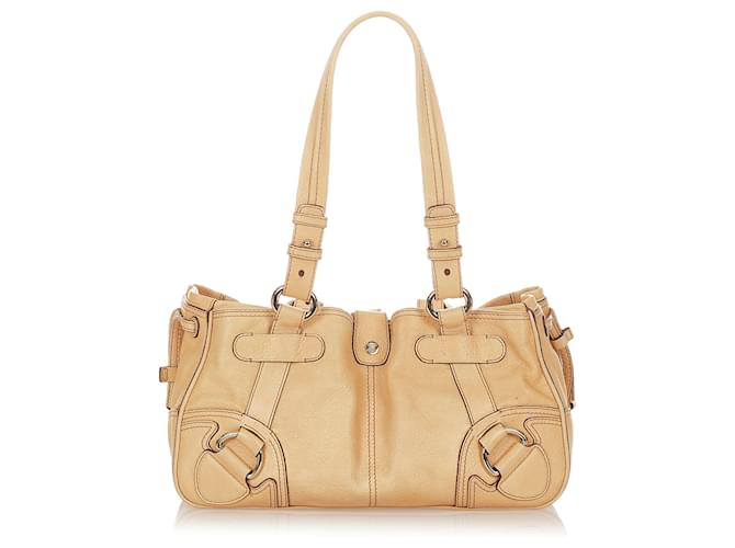 Céline Celine Brown Leather Shoulder Bag Beige Pony-style calfskin ref ...