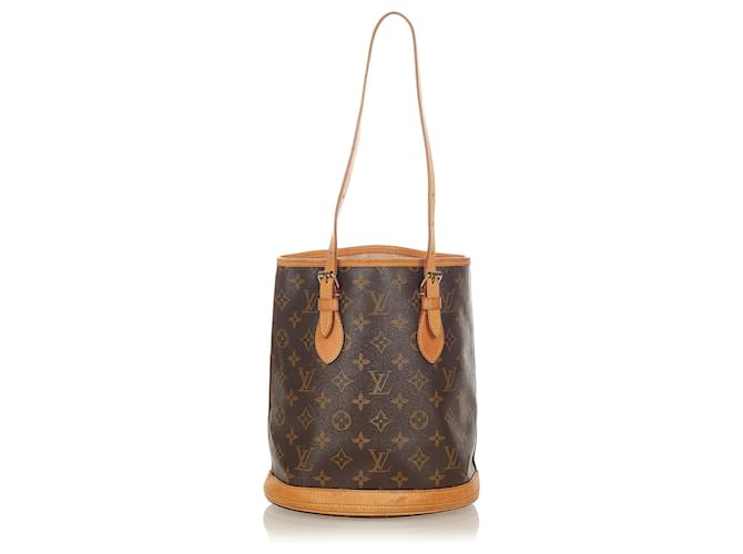 Bucket Louis Vuitton Brown-Monogramm-kleiner Eimer Braun Leder Leinwand  ref.415753