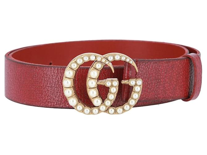 Gucci Pearl GG Leather Belt Red  ref.415889
