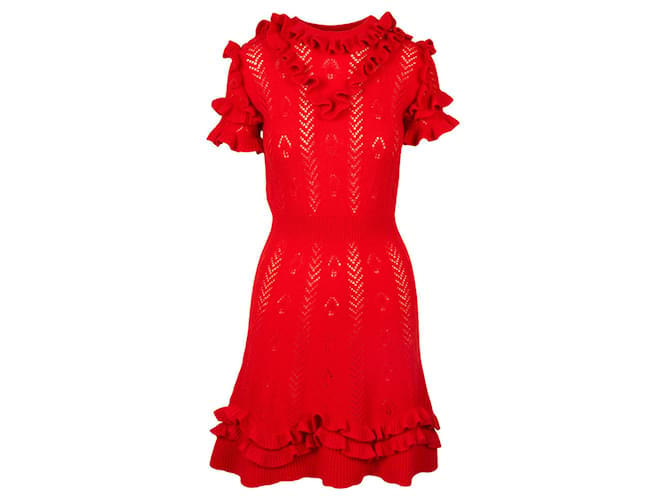 Gucci Vestido de lana con volantes Roja  ref.415905