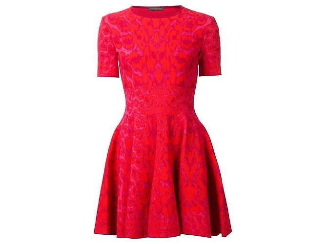 Alexander McQueen Rosa und rotes Skaterkleid mit Leopardenmuster Pink