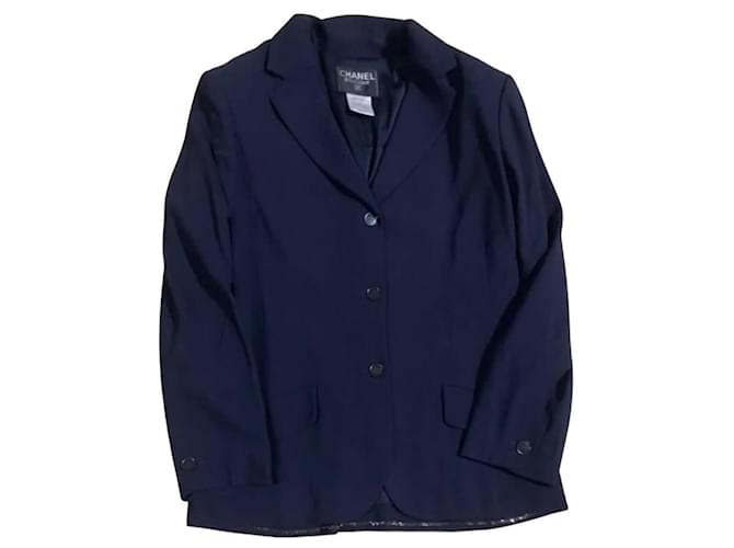 Vintage Chanel 1998 Spring/Summer Navy Blue Blazer Jacket Silk Wool  ref.416801 - Joli Closet