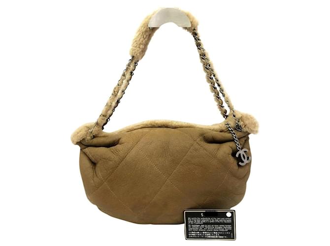 Vintage Chanel Shearling shoulder bag Beige Leather  ref.416855