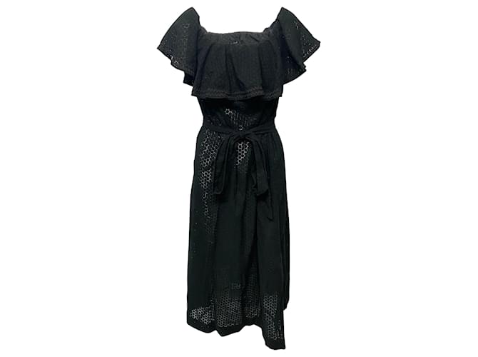 Lisa Marie Fernandez Mira Kleid aus schwarzer Broderie Anglaise Baumwolle  ref.416873
