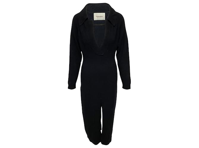 Nanushka Long Dress in Black Wool Cotton  ref.416874