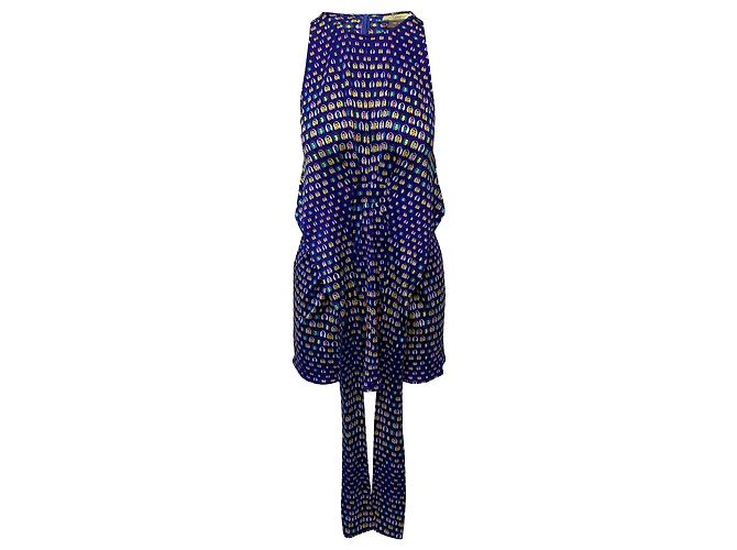 Robe portefeuille imprimée Issa London en soie bleue