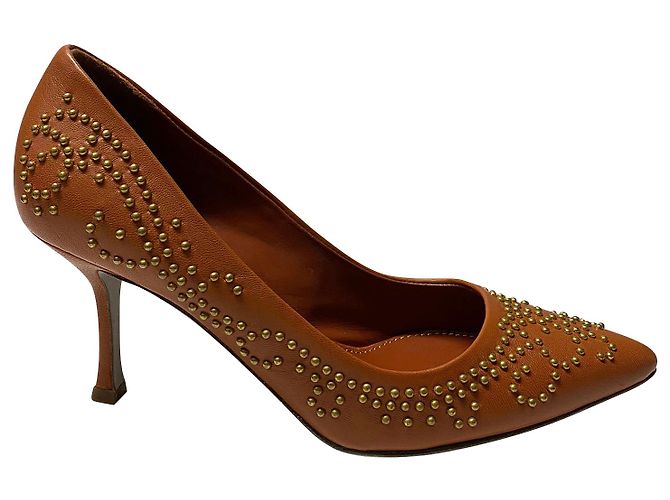Sergio Rossi Studded Heels in Brown Leather