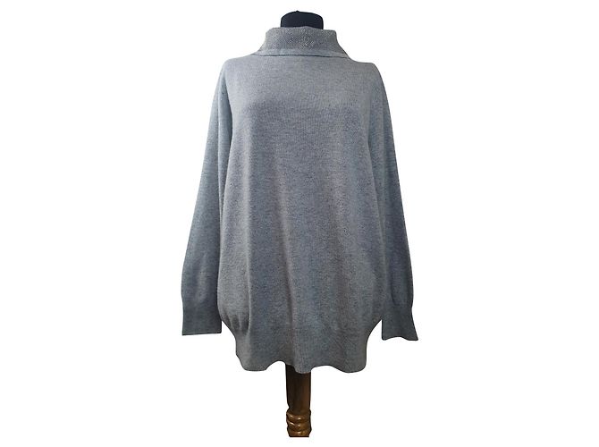 Fabiana Filippi Oversize grauer langer Woll und Seidenpullover