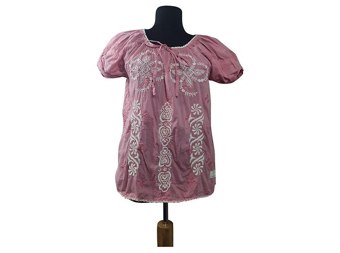 Blusa de algodón rosa bordada de manga corta Odd Molly
