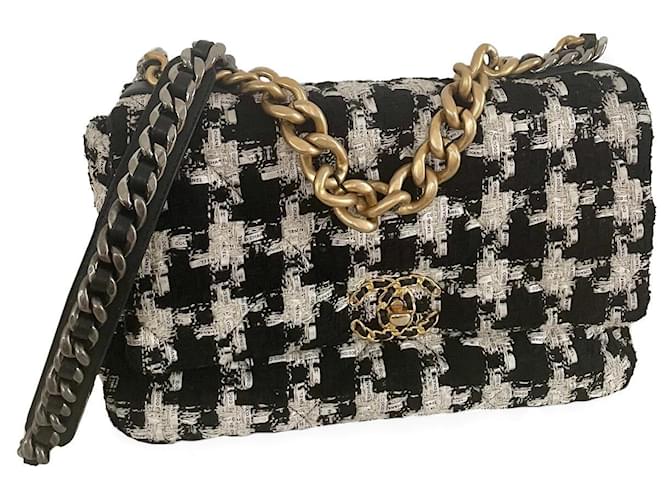 chanel 19 maxi flap bolsa houndstooth tweed