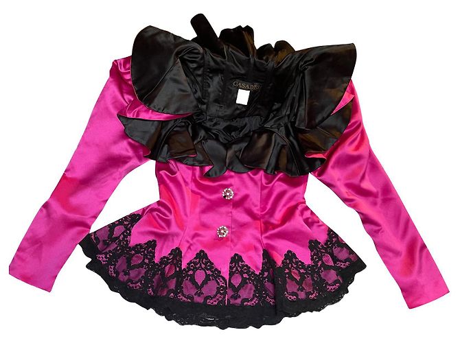 Giacca Casadei Rosa Fuchsia con Volant e Pizzo Nero Fuschia