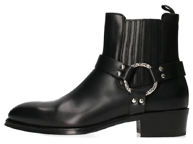 [Used]Alexander McQUEEN Side Gore Harness Ring Chelsea Boots Black Cloth  ref.417473