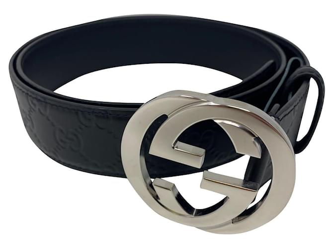 cinturón unisex con logo de Gucci Negro Cuero  ref.417511