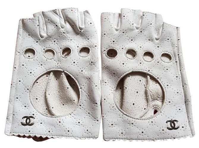 Chanel Luvas Branco Couro