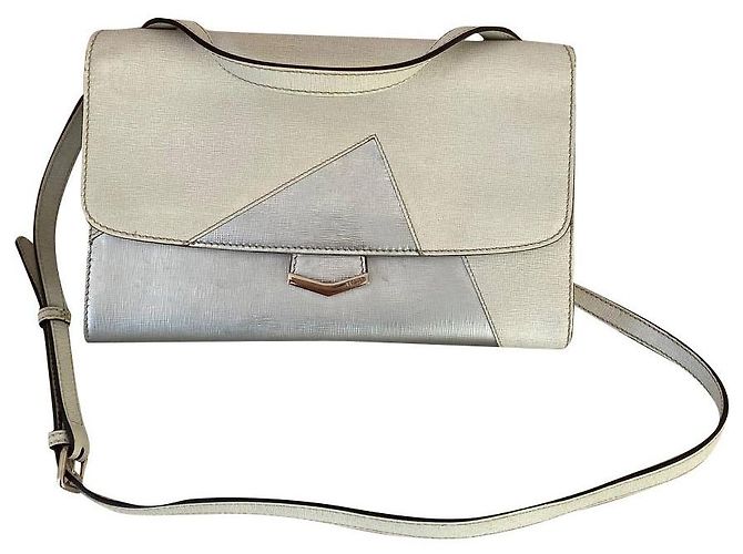 Fendi Demi Jour Handtasche Leder Cremeweiß Silber Aus weiß