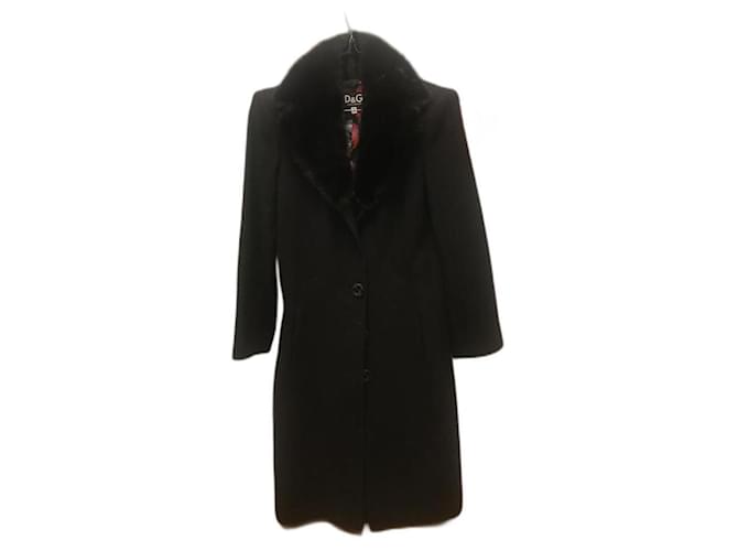 Dolce & Gabbana Manteau noir en laine et col de vison noir  ref.417579