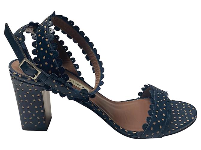 Tabitha Simmons Leticia Perforated Sandals in Blue Calfskin Leather Pony-style calfskin  ref.417588
