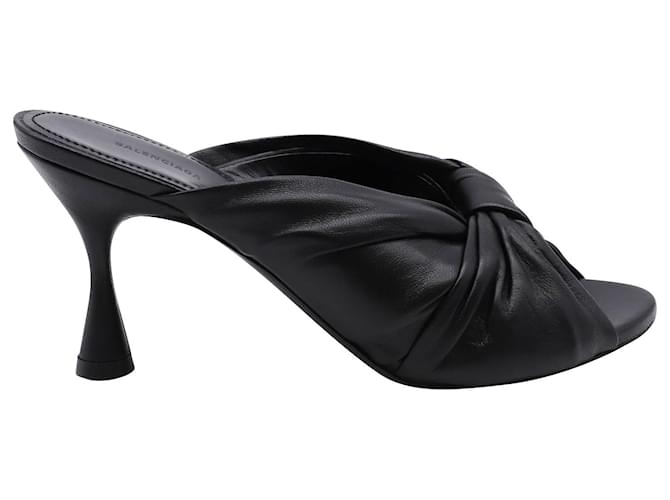 Balenciaga Drapy Knotenpantoletten aus schwarzem Leder  ref.417613