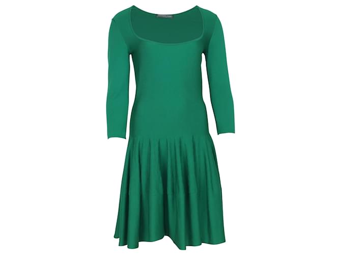 Alexander McQueen Long Sleeve Dress in Green Wool Cotton  ref.417621