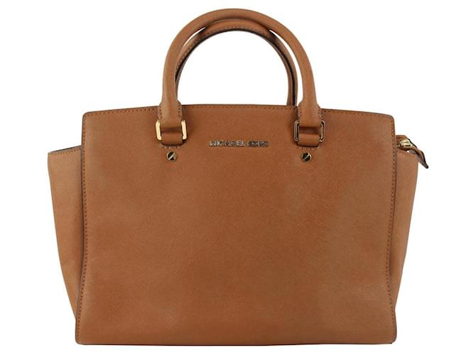 MICHAEL KORS MEL BROWN LEATHER/ LARGE TOTE W/ GOLD ACCENTS