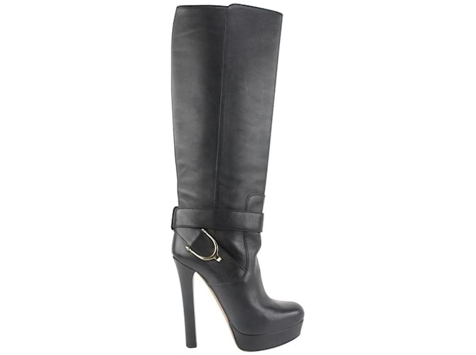 Gucci Da donna 35.5 Stivali con morsetto in pelle nera  ref.417627