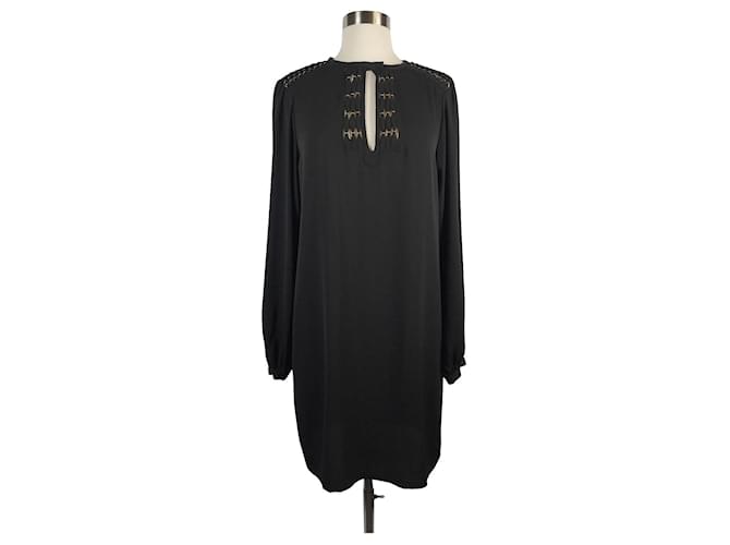 Diane Von Furstenberg Florina silk dress with silver hardware Black  ref.417636