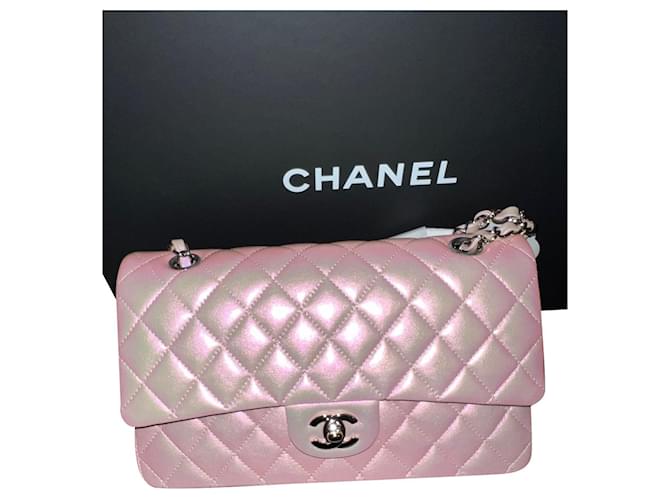2.55 Sac Chanel pele de bezerro iridescente e metal prateado Rosa Couro  ref.418601