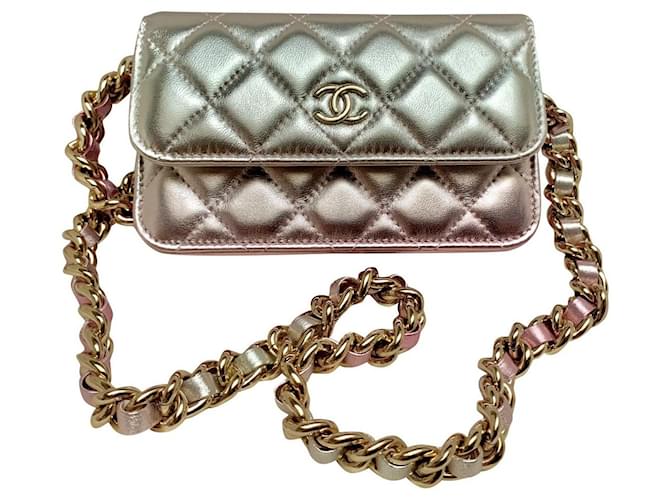 Timeless Chanel Mini bolsa de couro gradiente metálico Gold hardware Pele de cordeiro  ref.418605