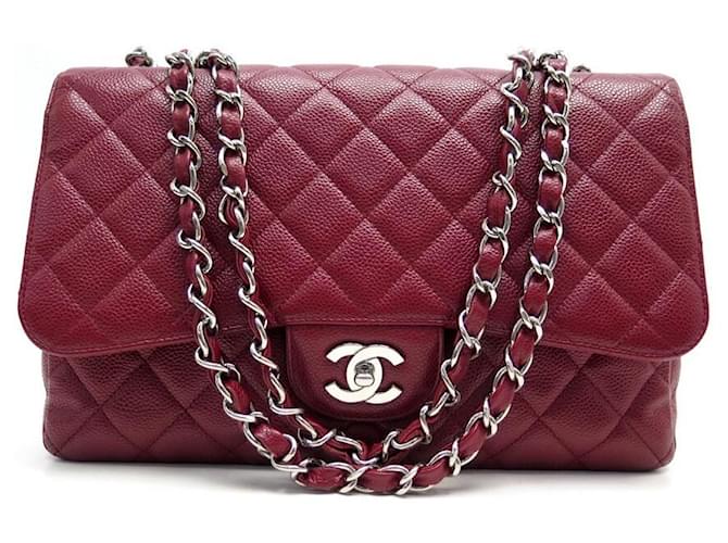 NEW CHANEL HANDBAG CLASSIC TIMELESS JUMBO CAVIAR LEATHER QUILTED BAG Dark red  ref.418608