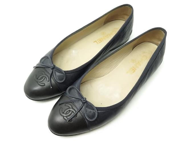 CHANEL LOGO CC G BALLERINAS SHOES02819 37.5 IN BLUE LEATHER SHOES Navy blue  ref.418686